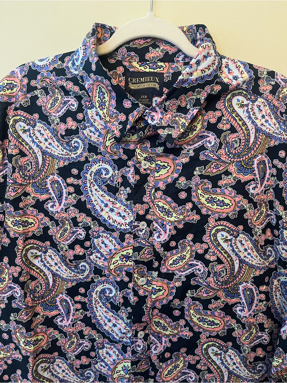 Cremieux Premium Denim Short Sleeve Button Up Men's Size 2XB Multicolor Paisley